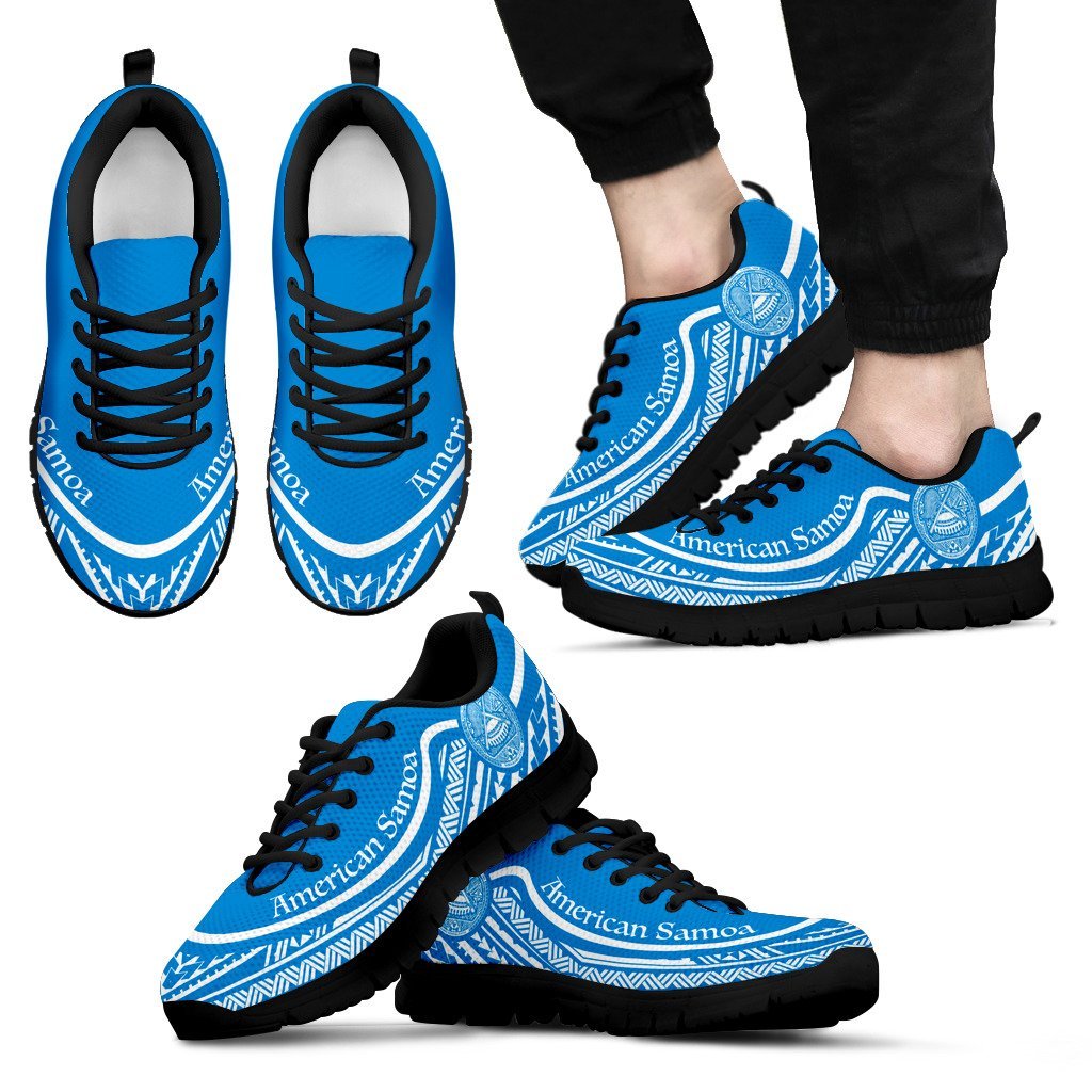American Samoa Wave Sneakers White Blue Color Men's Sneakers - Black - American Samoa Black - Polynesian Pride