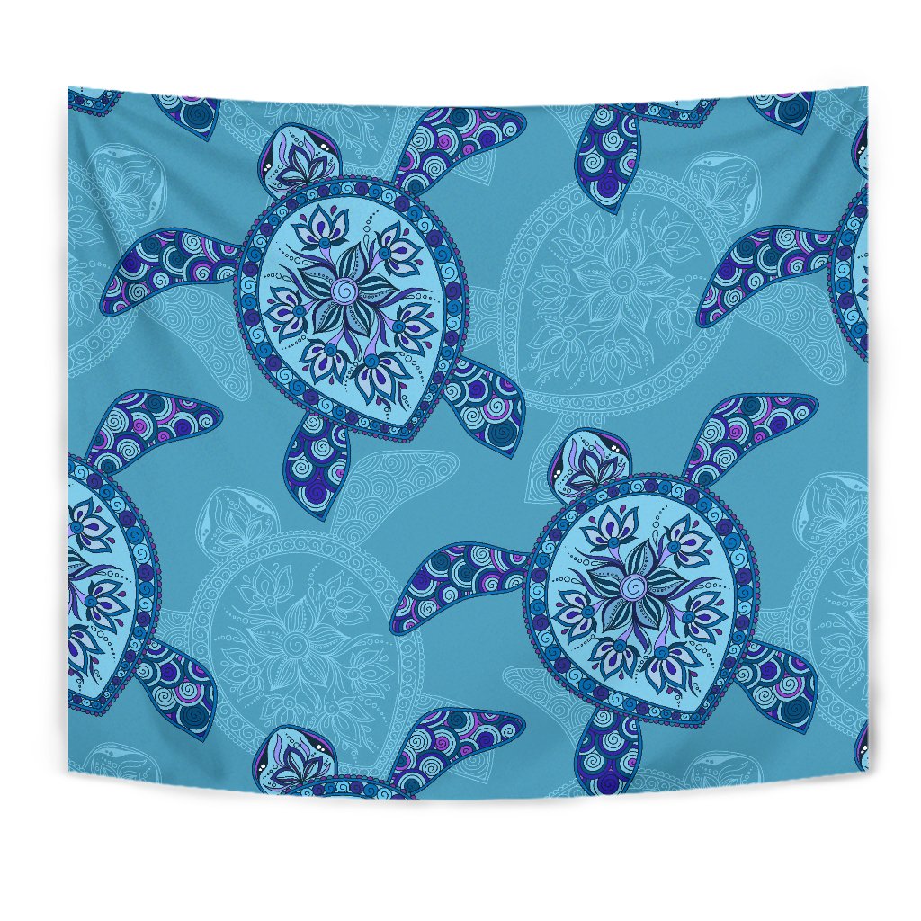 Turtle Plumeria Tapestry Wall Tapestry Blue - Polynesian Pride