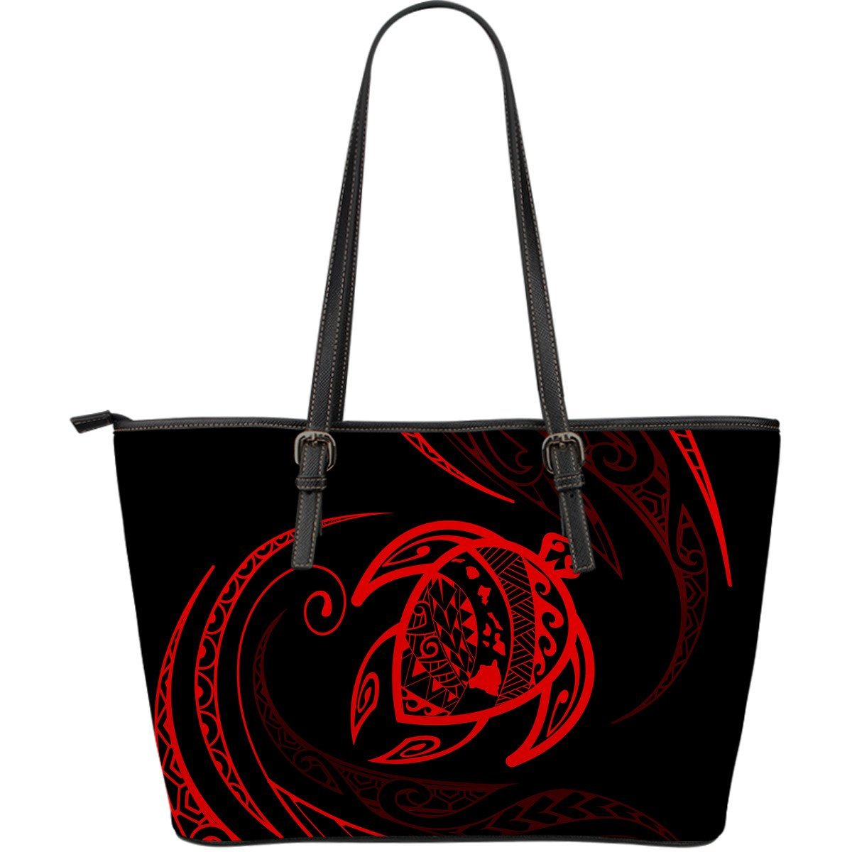 Hawaii Turtle Leather Tote - Red - Frida Style Black - Polynesian Pride