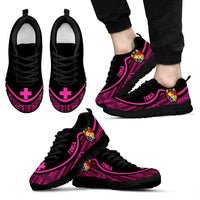 Tonga Wave Sneakers - Polynesian Pattern Pink Color Men's Sneakers - Black - Tonga Black - Polynesian Pride