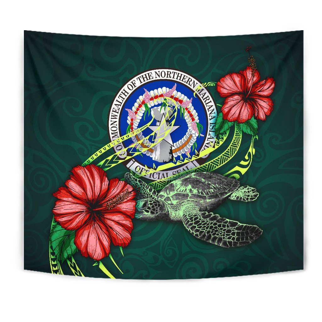 Northern Mariana Islands Polynesian Tapestry - Green Turtle Hibiscus - Polynesian Pride