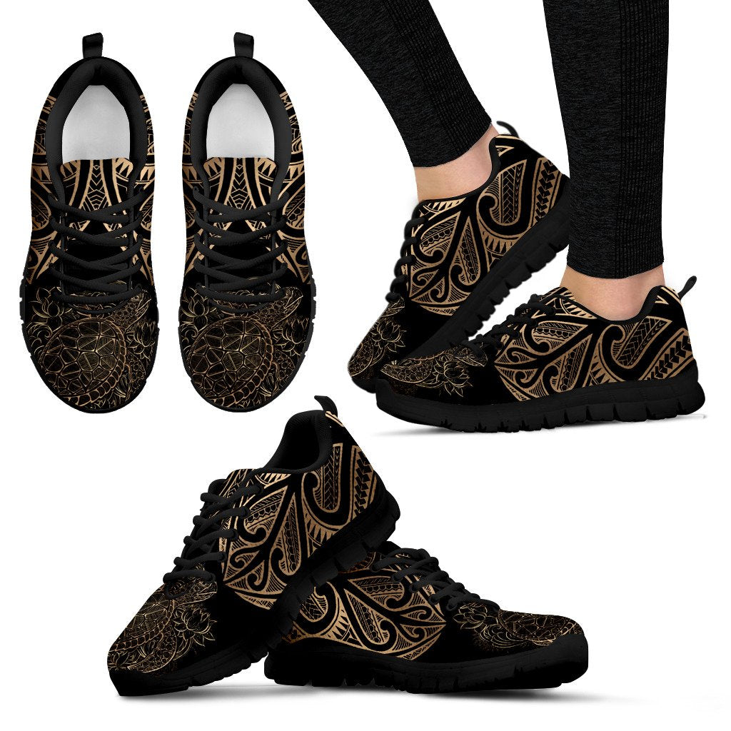 Polynesian Sneakers - Polynesian Turtle Tattoo Gold Version Unisex Black - Polynesian Pride