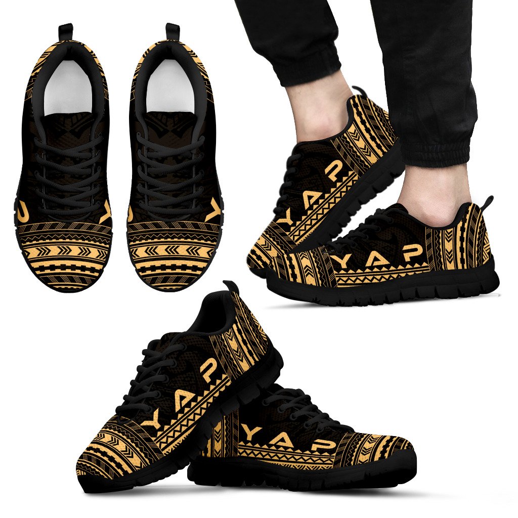 Yap Sneakers - Yap Polynesian Chief Tattoo Gold Version Unisex Black - Polynesian Pride