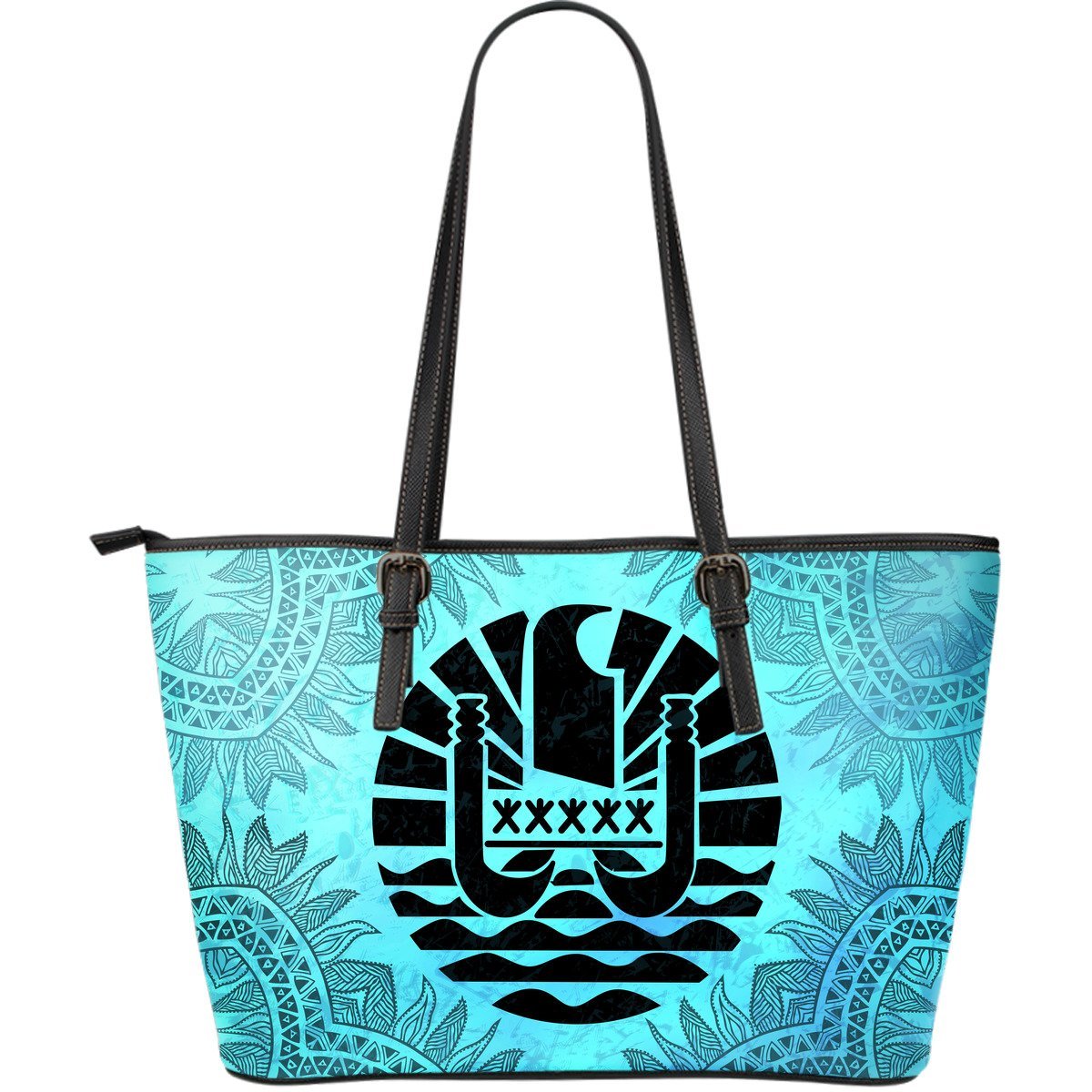 Tahiti Turquoise Large Leather Tote Bag A20 Turquoise - Polynesian Pride