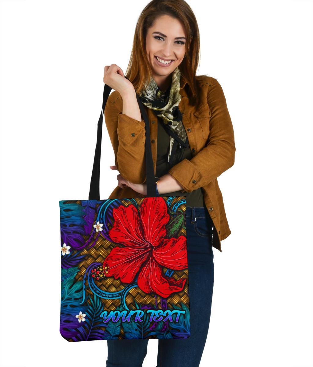 Hawaii Lauhala Hibiscus Polynesian Tropical Tote Bag Purple - Wake Style - AH Tote Bag One Size Purple - Polynesian Pride