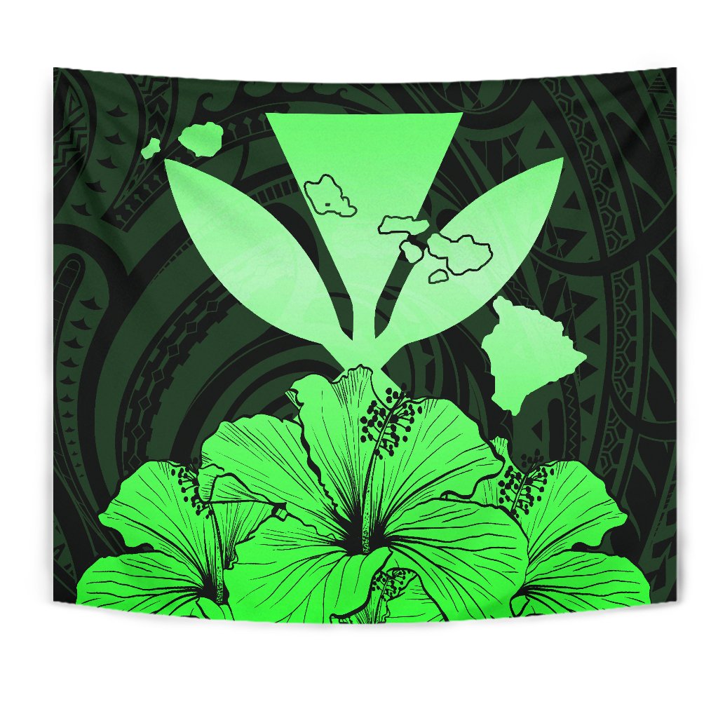 Hawaiian Kanaka Tapestry Hibiscus Polynesian Love Green - Polynesian Pride
