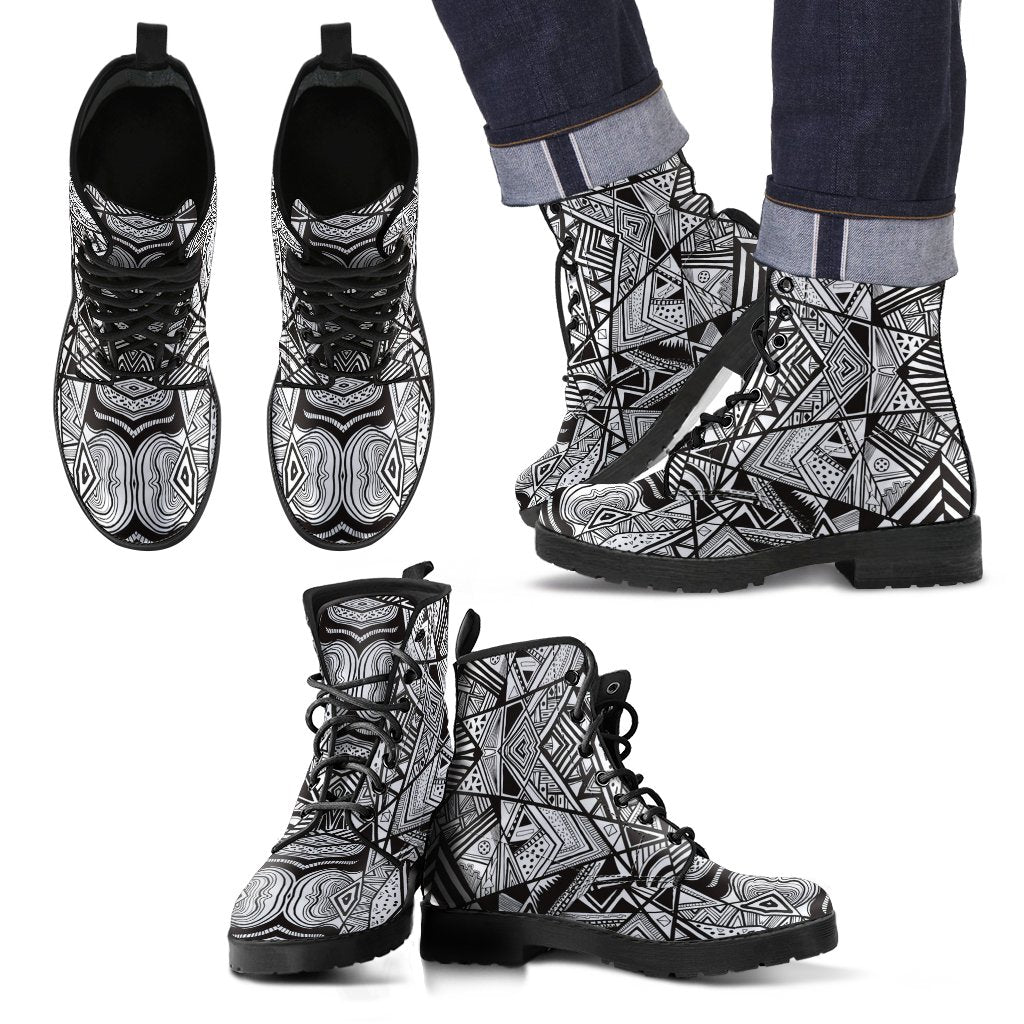 Polynesian Tribal Leather Boots White And Black White And Black - Polynesian Pride