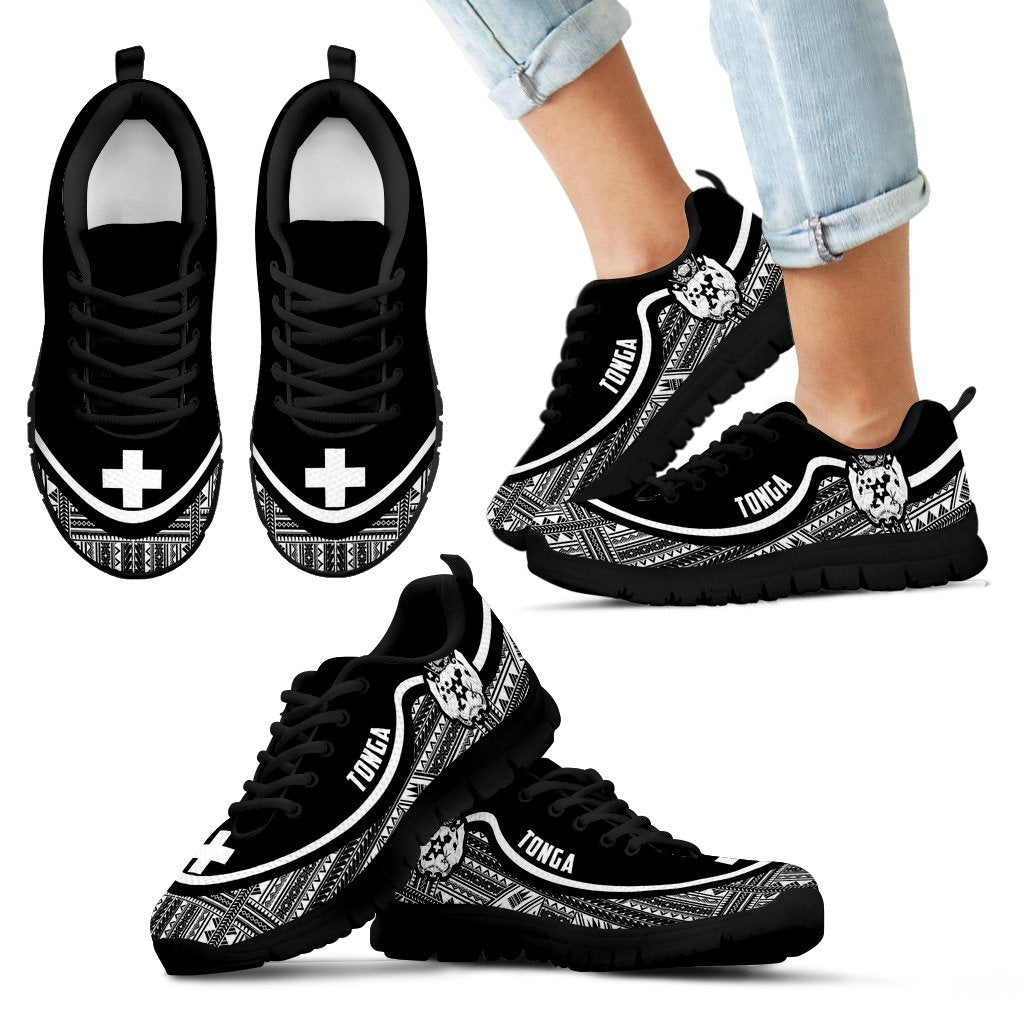 Tonga Wave Sneakers - Polynesian Pattern Black White Color Kid's Sneakers - Black - Tonga Black - Polynesian Pride