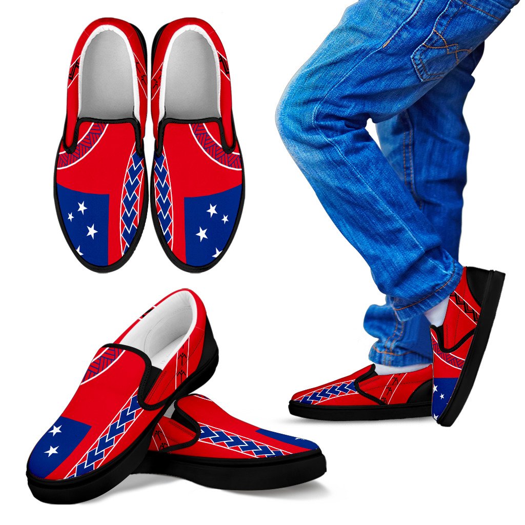 Samoa Flag Slip Ons - Polynesian Style Kid Black - Polynesian Pride
