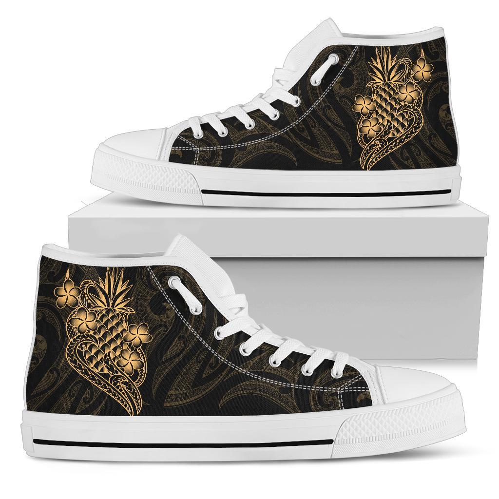 Polynesian High Top Shoes - Gold Pineapple Unisex White - Polynesian Pride