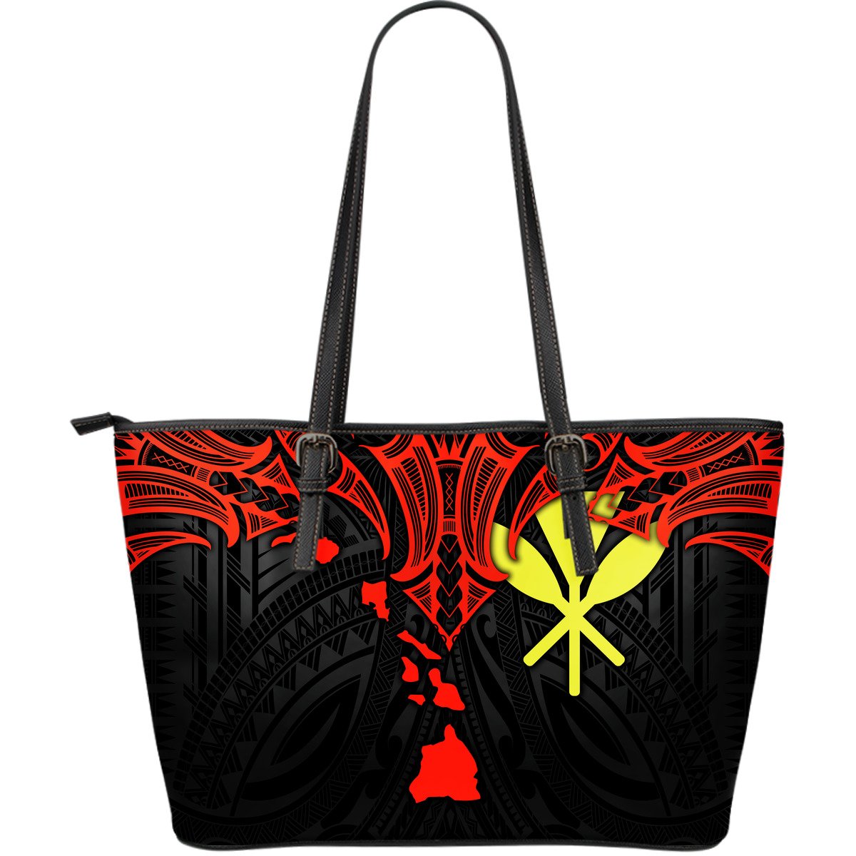 Polynesian Hawaii Leather Tote Bag - Polynesian Whale Tail Red - Polynesian Pride