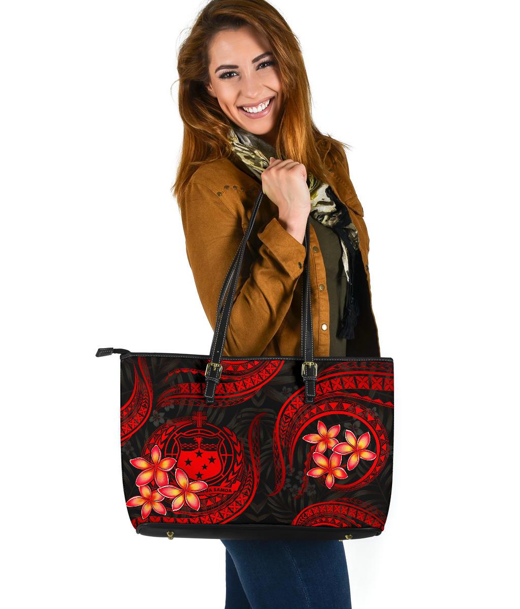 Samoa Polynesian Leather Tote Bag - Red Plumeria RED - Polynesian Pride