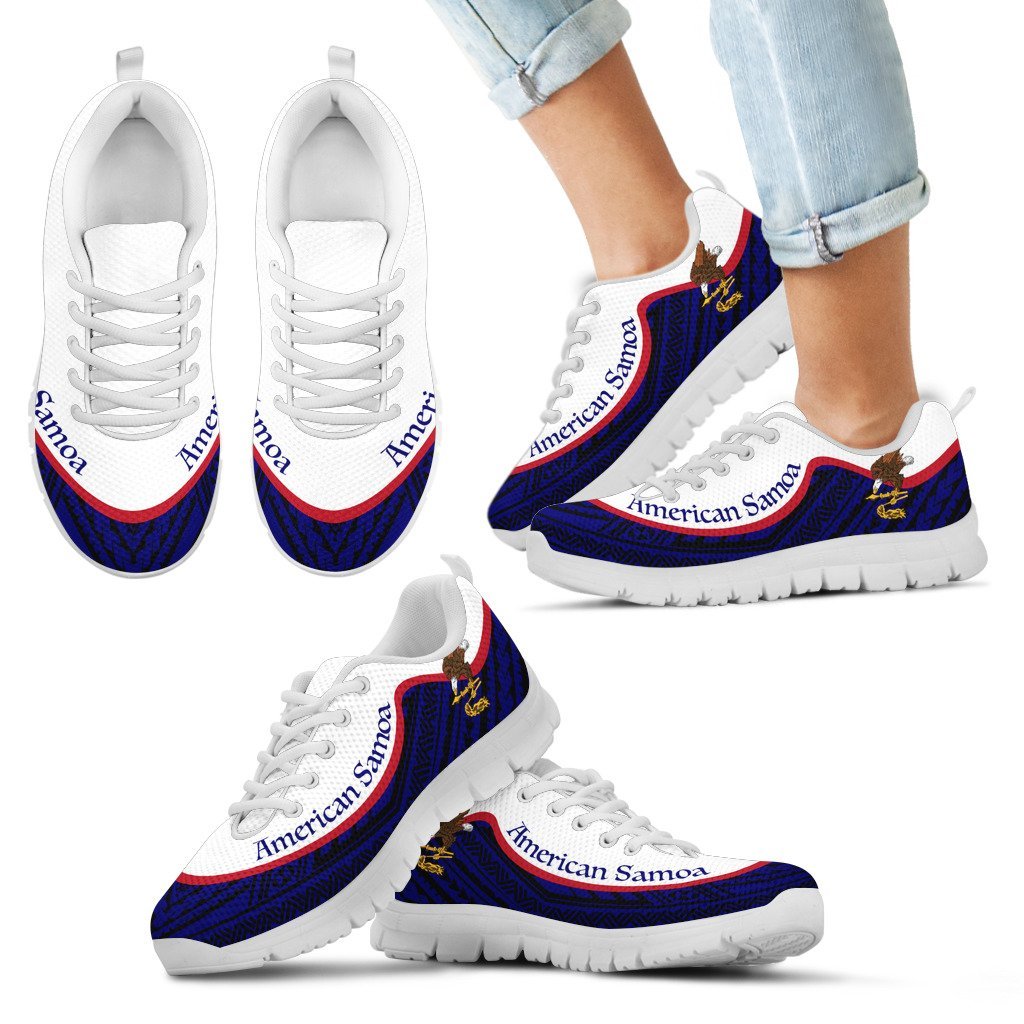 American Samoa Wave Sneakers Flag Color Kid's Sneakers - White - American Samoa White - Polynesian Pride