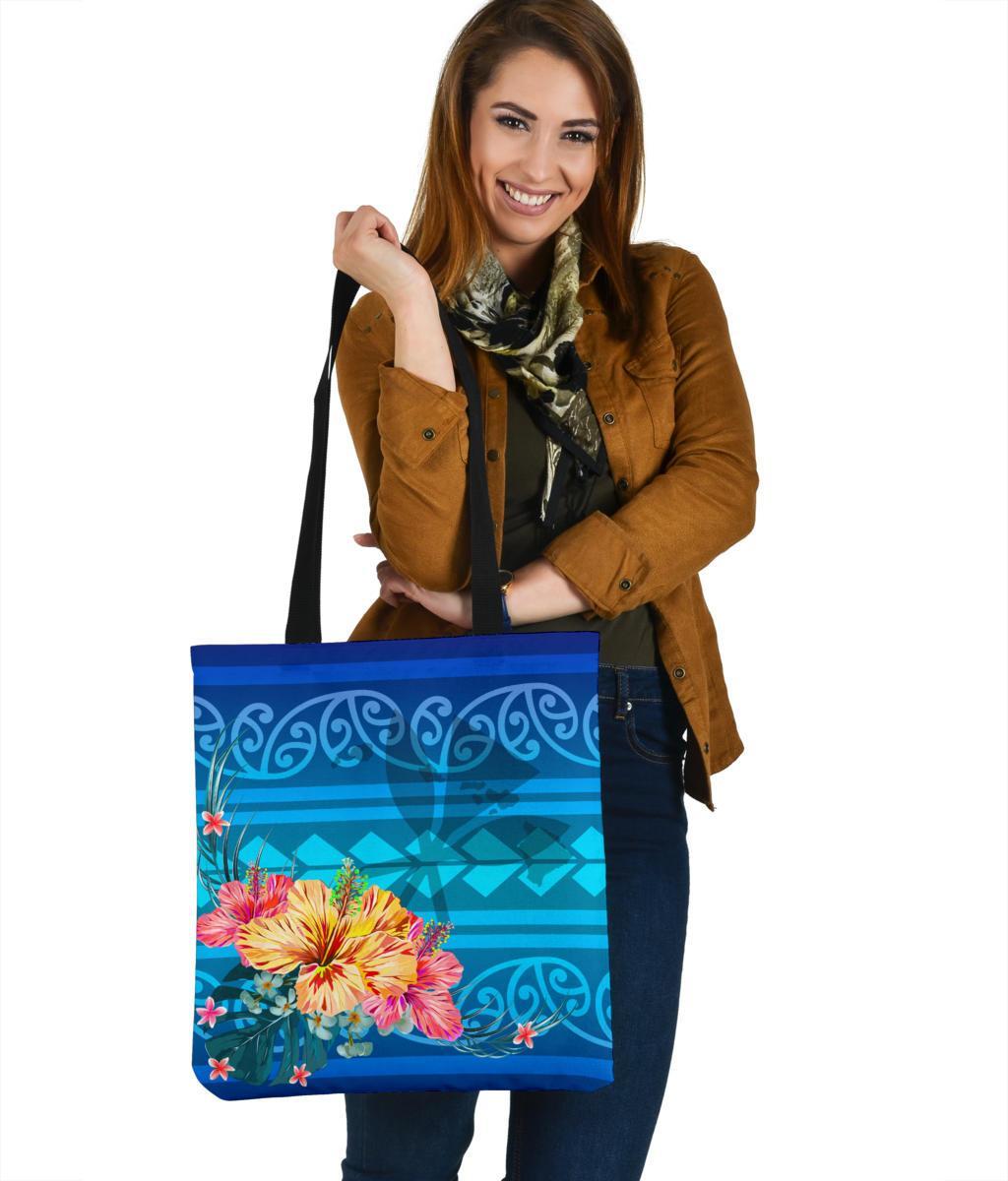 Hawaii Tote Bags Hibiscus Plumeria Polynesian Blue AH Tote Bag One Size Blue - Polynesian Pride