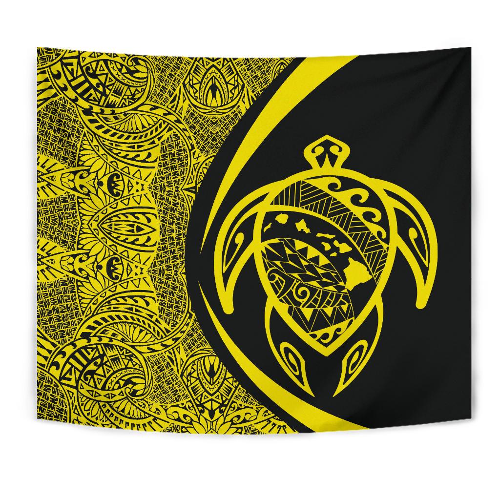 Hawaii Turtle Map Polynesian Tapestry - Yellow - Circle Style - Polynesian Pride