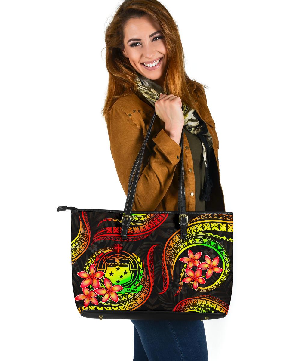 Samoa Polynesian Leather Tote Bag - Reggae Plumeria REGGAE - Polynesian Pride