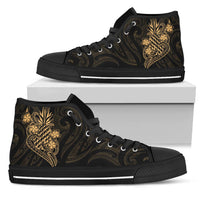 Polynesian High Top Shoes - Gold Pineapple Unisex Black - Polynesian Pride
