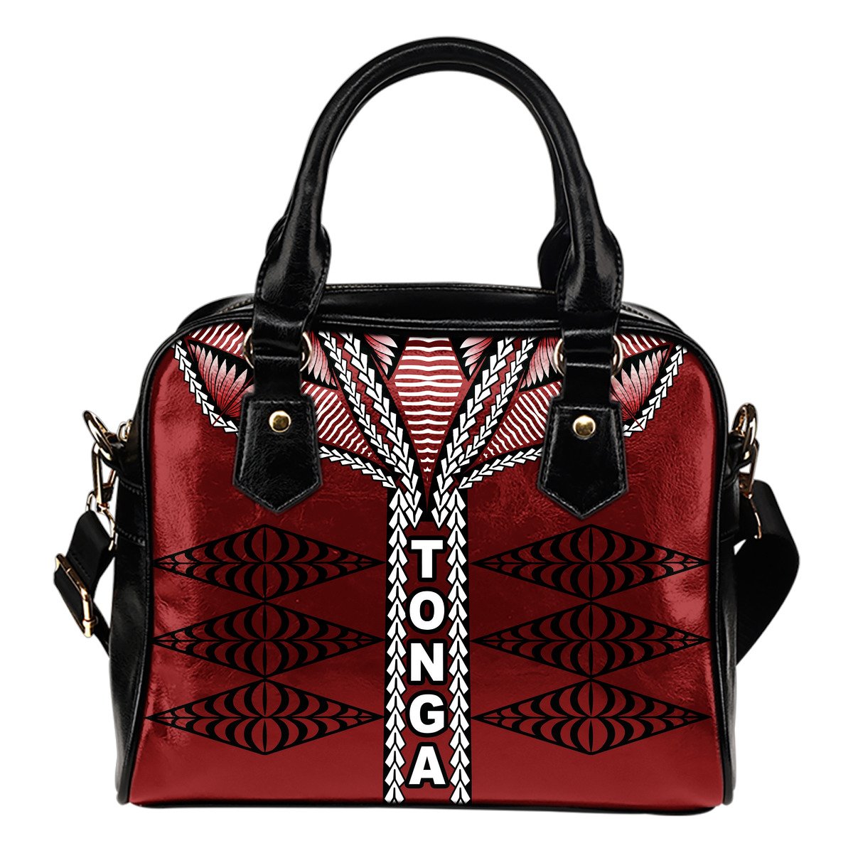 Tonga Polynesian Shoulder Handbag - Tongan Ngatu Pattern One Size Red - Polynesian Pride