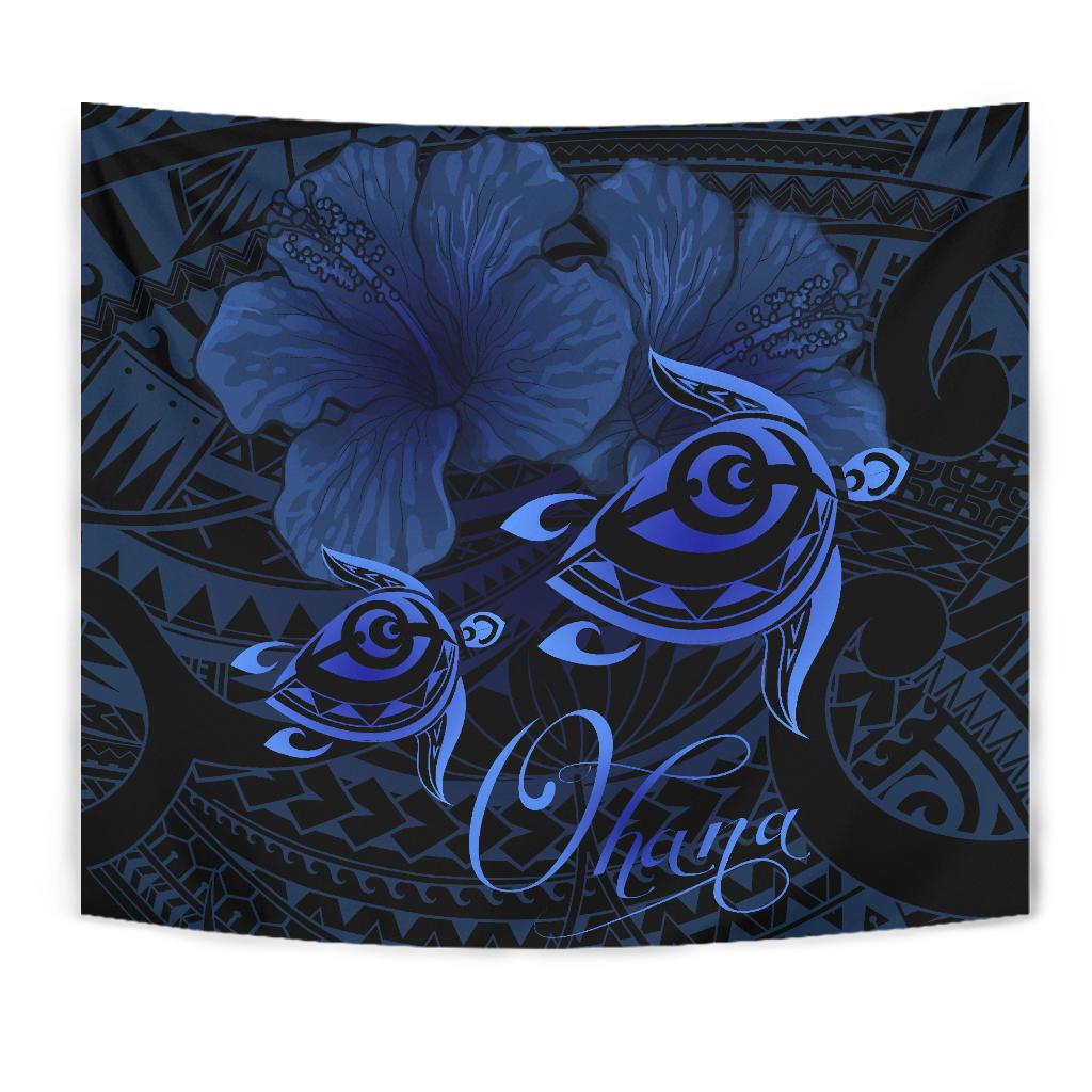 Hawaii Turtle Ohana Hibiscus Poly Tapestry - Tuquoise - Polynesian Pride