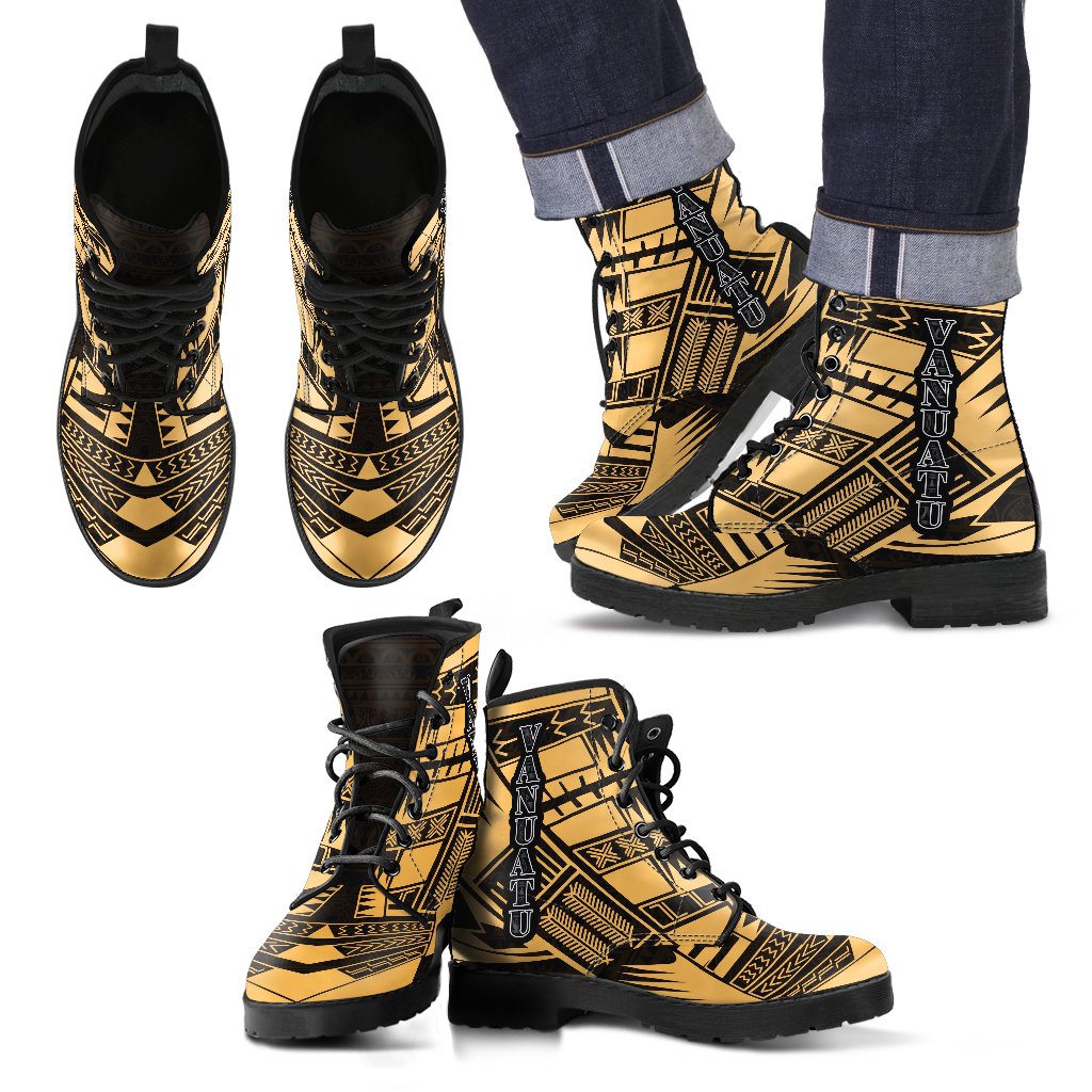 Vanuatu Leather Boots - Polynesian Tattoo Gold Gold - Polynesian Pride