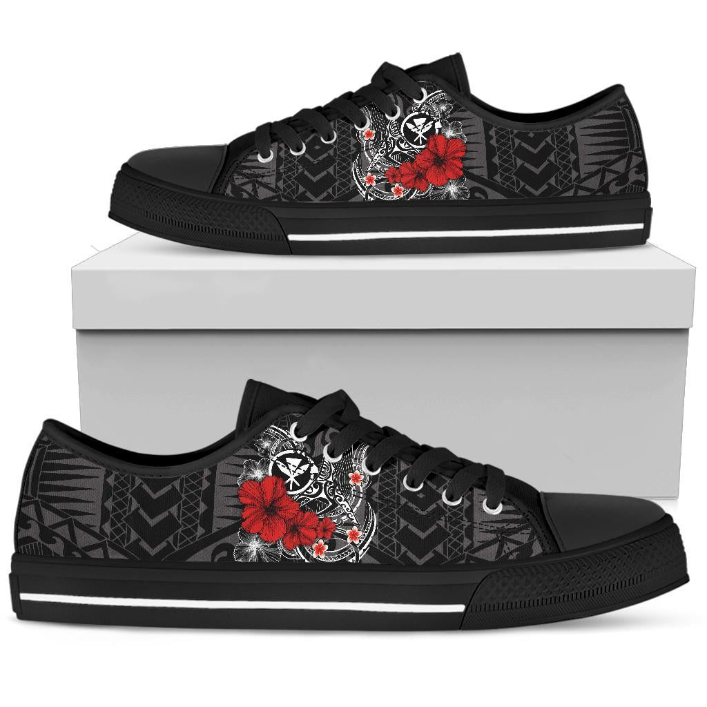 Polynesian Hawaii Kanaka Maoli Low Top Shoe - Humpback Whale with Hibiscus (White) - Polynesian Pride