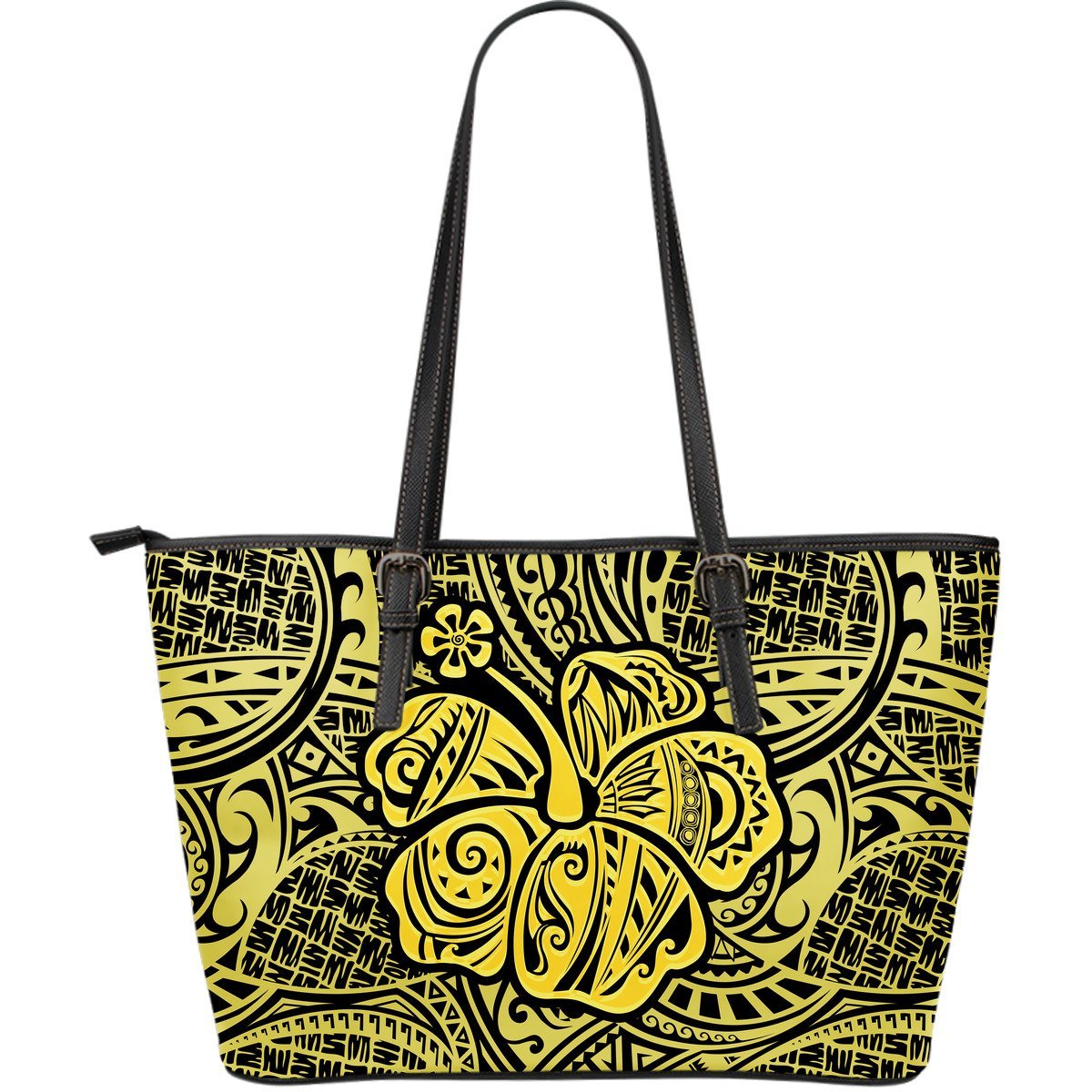 Polynesian Hibiscus Leather Tote Bag (Yellow) A6 Yellow - Polynesian Pride