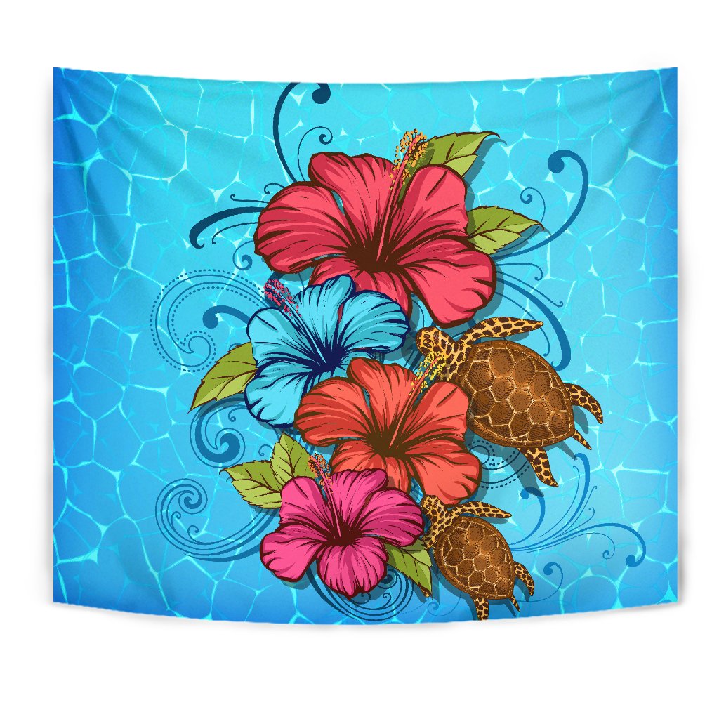 Hibiscus Flower Soulful Tapestry Wall Tapestry Blue - Polynesian Pride