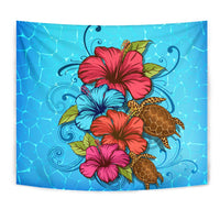 Hibiscus Flower Soulful Tapestry Wall Tapestry Blue - Polynesian Pride