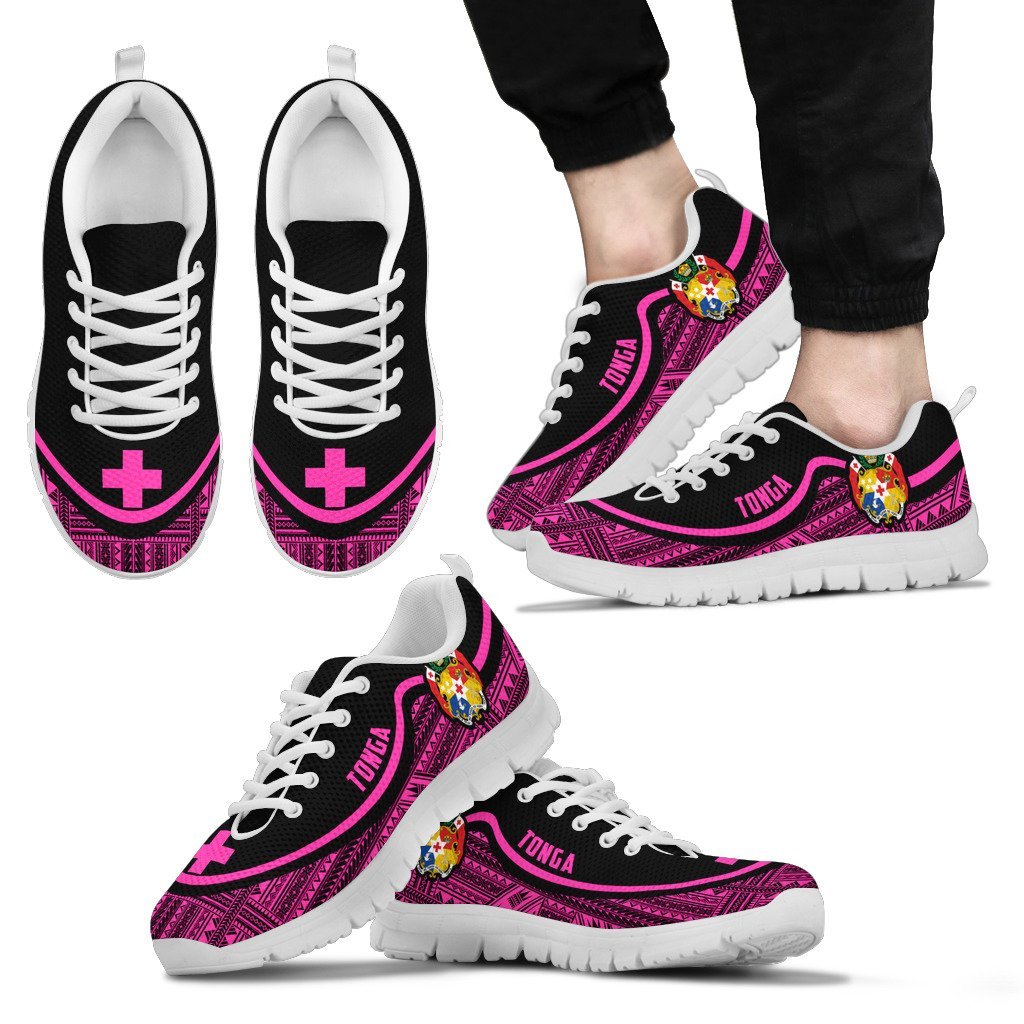 Tonga Wave Sneakers - Polynesian Pattern Pink Color Men's Sneakers - White - Tonga White - Polynesian Pride