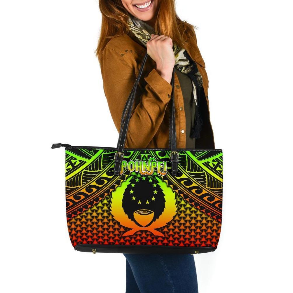 Polynesian Pohnpei Leather Tote Bag - Reggae Vintage Polynesian Patterns Reggae - Polynesian Pride