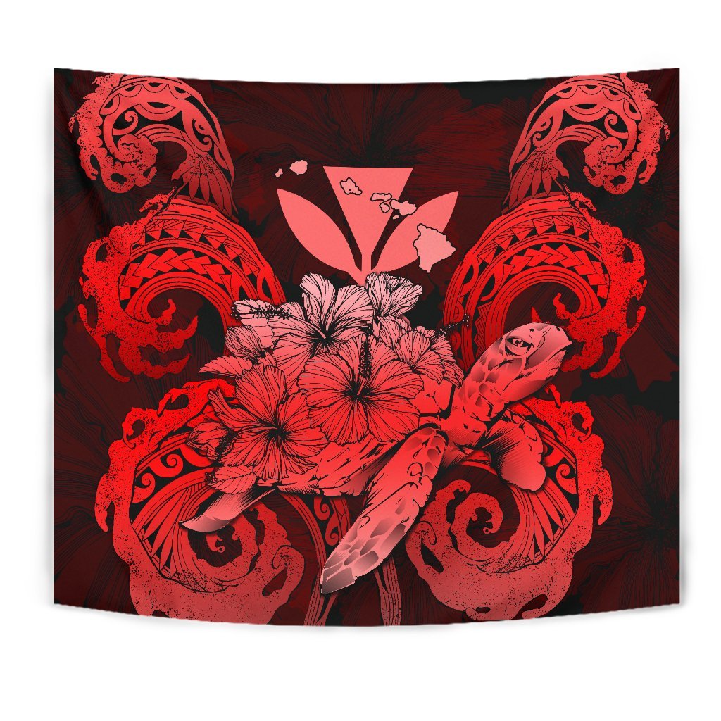 Hawaii Turtle Wave Polynesian Tapestry - Hey Style Red - Polynesian Pride