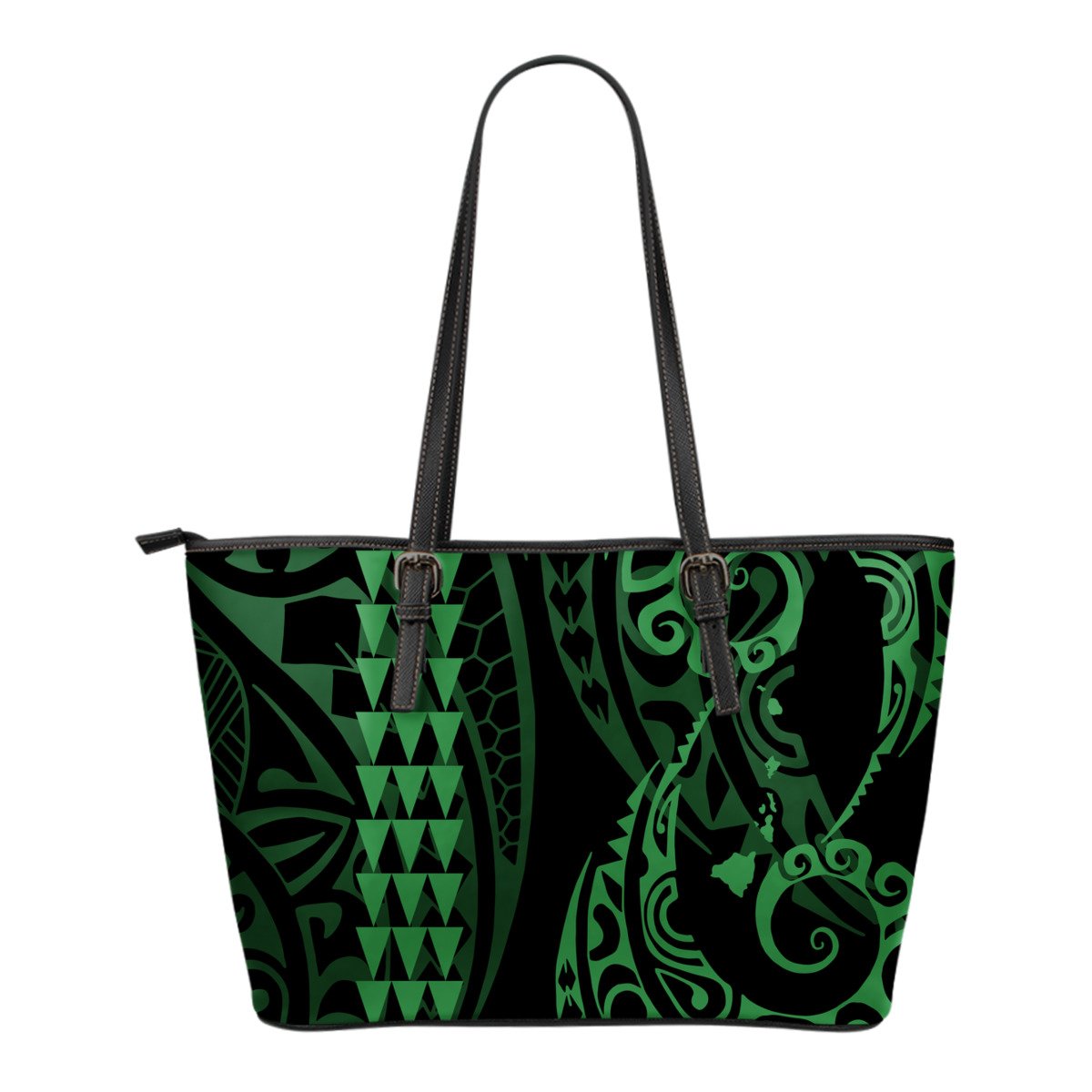 Hawaii Kakau Green Polynesian Small Leather Tote Green - Polynesian Pride