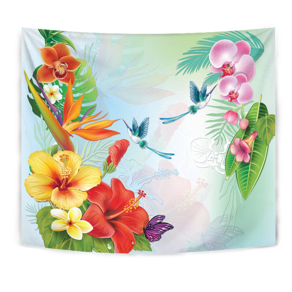 Hibiscus In Jung Tapestry Wall Tapestry White - Polynesian Pride