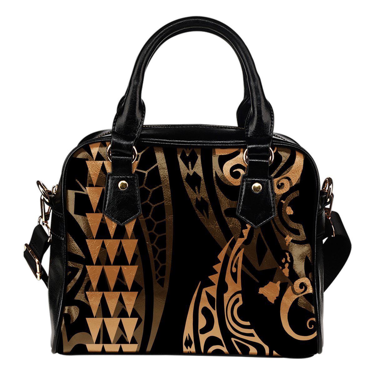 Hawaii Kakau Gold Polynesian Shoulder Handbag One Size Gold - Polynesian Pride