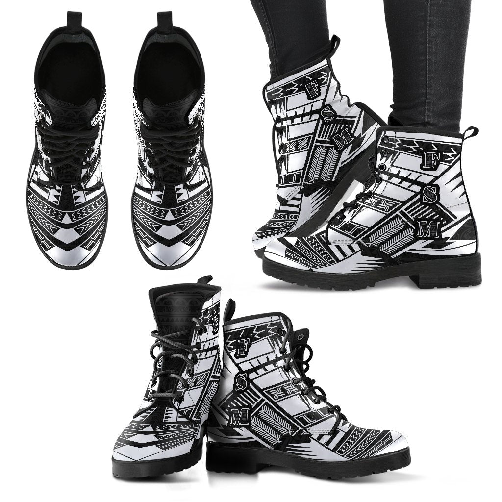 Federated States Of Micronesia Leather Boots - Polynesian Tattoo Black - Polynesian Pride