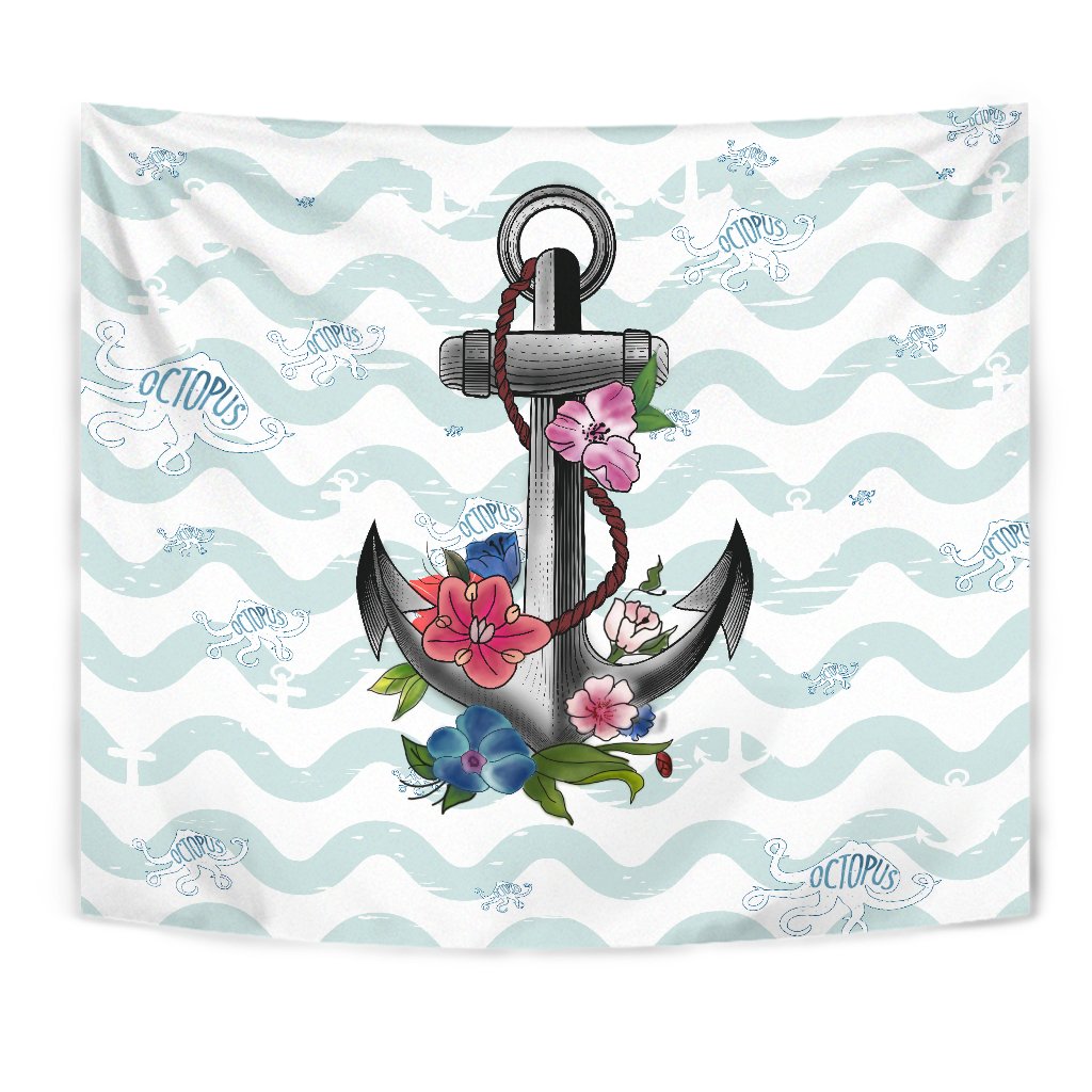 Anchor Hibiscus Tapestry Wall Tapestry White - Polynesian Pride