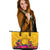 Polynesian Large Leather Totes - Vanuatu Symbols With Hibiscus Yellow - Polynesian Pride