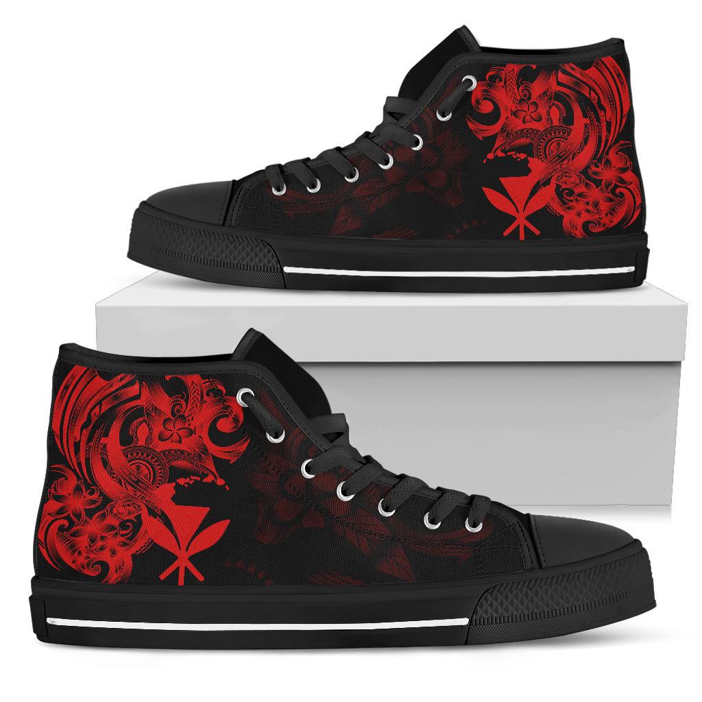 Polynesian Hawaii High Top Shoes - Kanaka Maoli Red Turtle Unisex Black - Polynesian Pride