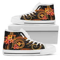 Polynesian Hawaii High Top Shoes - Gold Plumeria Unisex White - Polynesian Pride