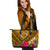 Hawaii Large Leather Tote - Kanaka Maoli With Hibiscus On Polynesian Patterns (YELLOW) Yellow - Polynesian Pride