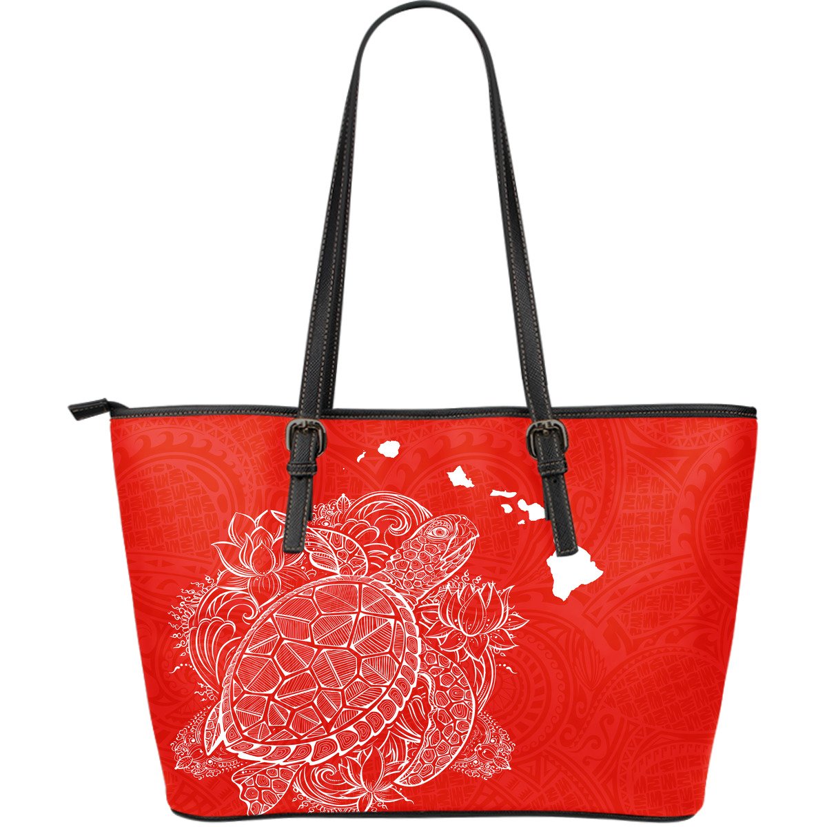 Polynesian Hawaii Leather Tote - Turtle Map White Red Red - Polynesian Pride