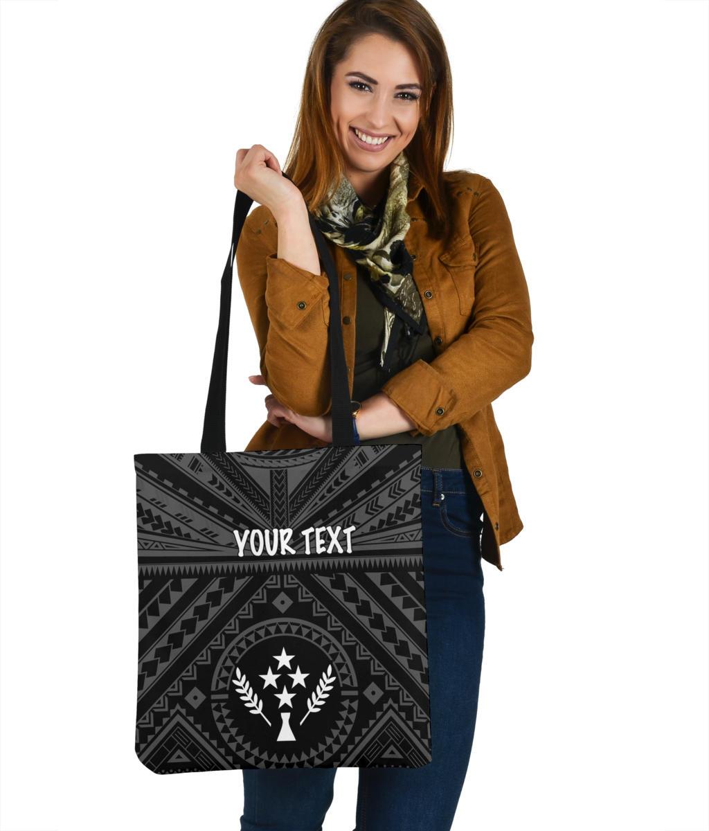 Kosrae Personalised Leather Tote Bag - Kosrae Flag In Polynesian Tattoo Style (Black) Black - Polynesian Pride