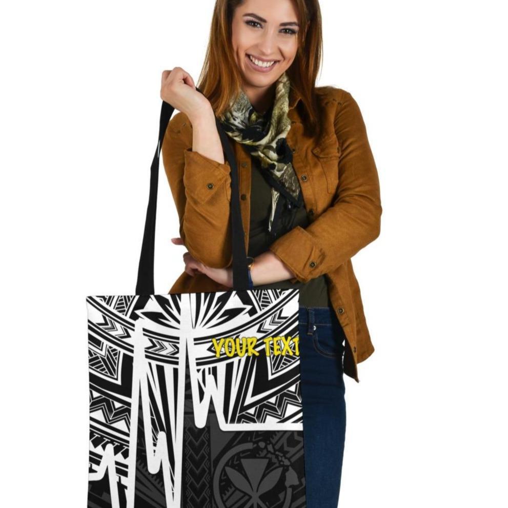 Hawaii Personalised Tote Bags - Kanaka Maoli With Polynesian Pattern In Heartbeat Style (Black,White) Tote Bag One Size White - Polynesian Pride