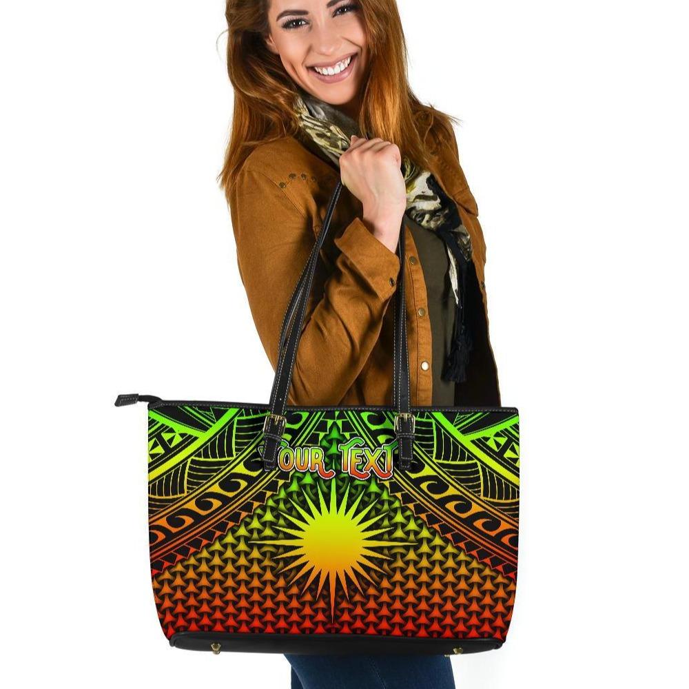 Polynesian Marshall Islands Personalised Leather Tote - Reggae Vintage Polynesian Patterns Reggae - Polynesian Pride