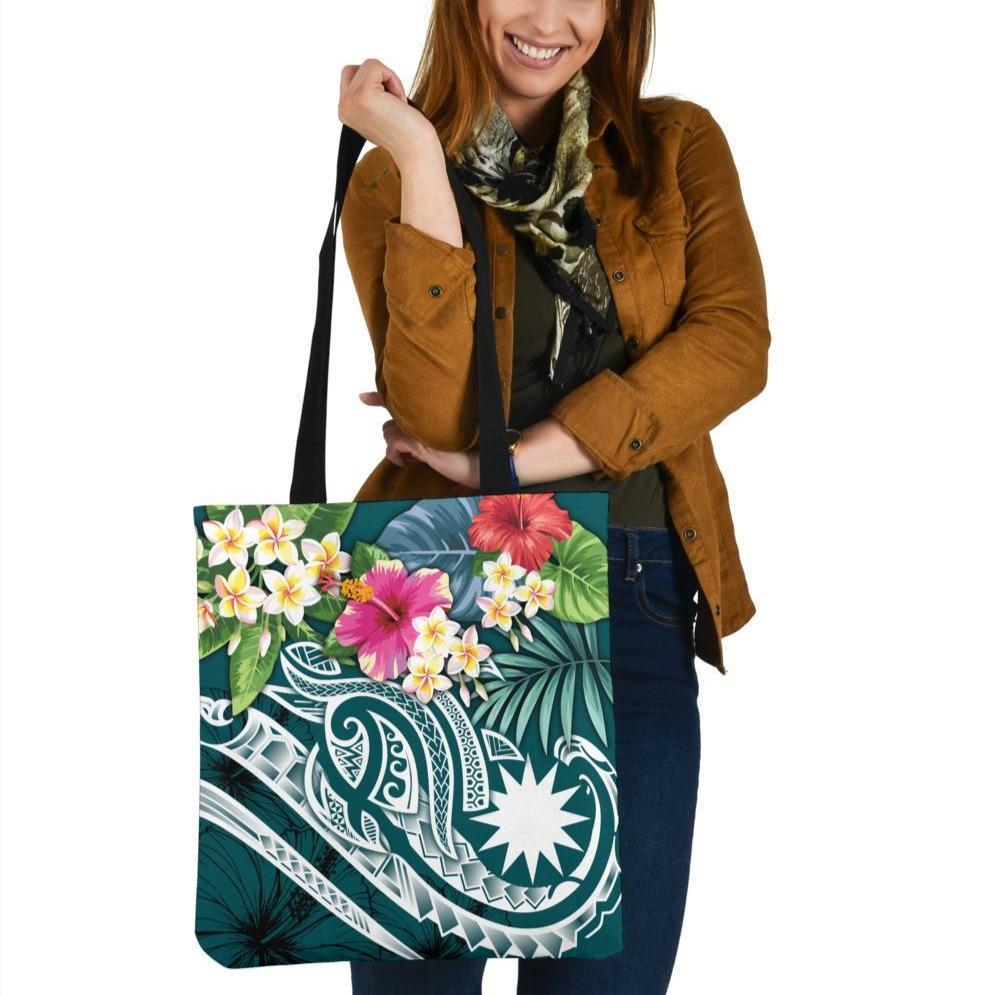 Nauru Polynesian Tote Bags - Summer Plumeria (Turquoise) Tote Bag One Size Turquoise - Polynesian Pride