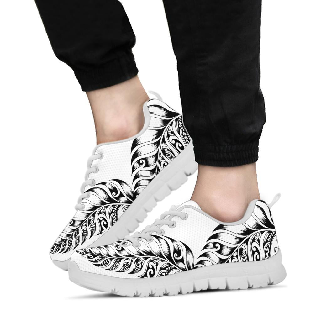New Zealand Silver Fern Sneakers, Maori Koru Tattoo White - Polynesian Pride