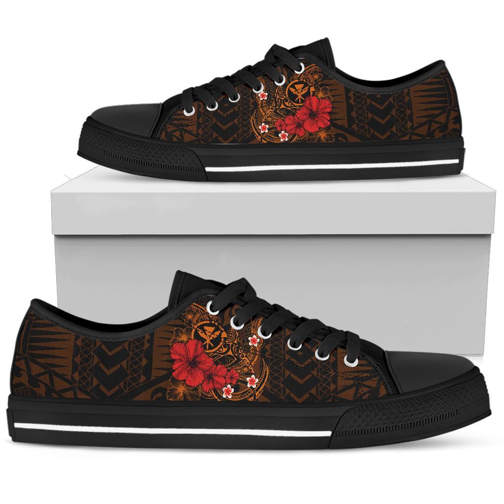 Polynesian Hawaii Kanaka Maoli Low Top Shoe - Humpback Whale with Hibiscus (Golden) - Polynesian Pride