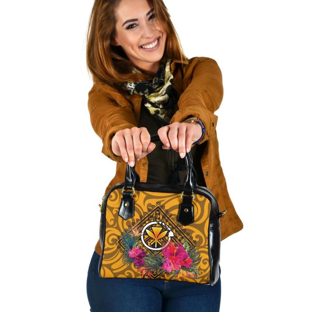 Hawaii Shoulder Handbag - Kanaka Maoli With Hibiscus On Polynesian Patterns (YELLOW) One Size Yellow - Polynesian Pride