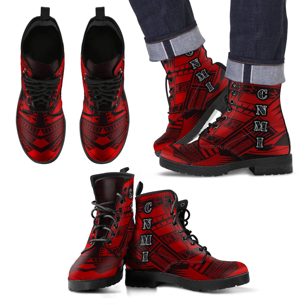 Northern Mariana Islands Leather Boots - Polynesian Tattoo Red Red - Polynesian Pride