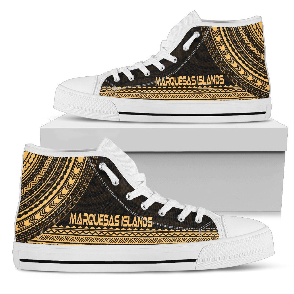 Marquesas Islands High Top Shoes - Polynesian Gold Chief Version Unisex Black - Polynesian Pride